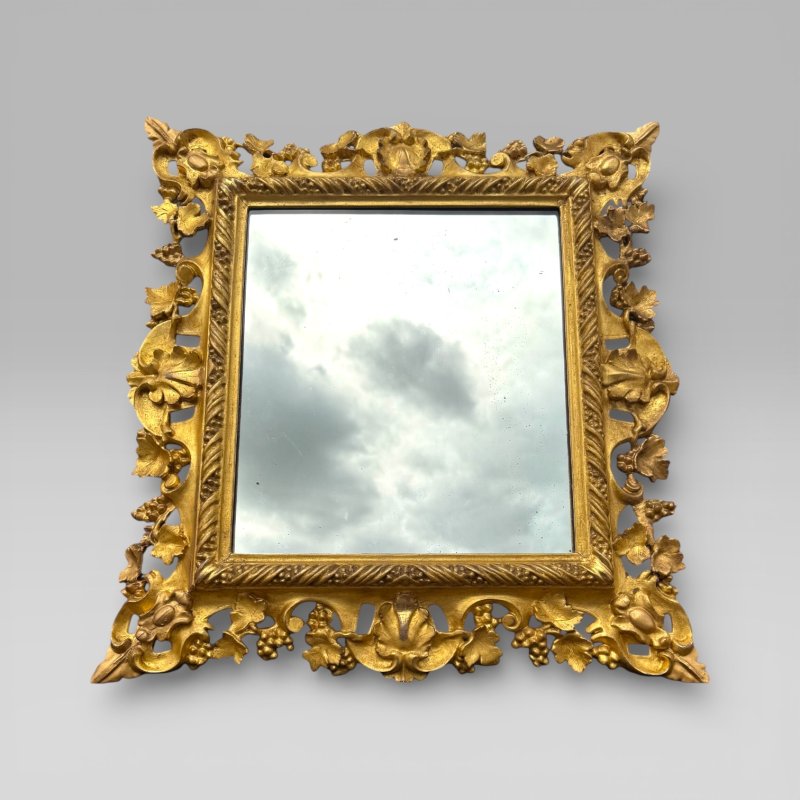 Antique Victorian Ornate & Floral Carved Small Giltwood Rectangular Wall Mirror - Image 2